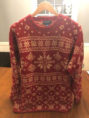Vintage J. Crew Wool Red/Ivory Snowflake Sweater